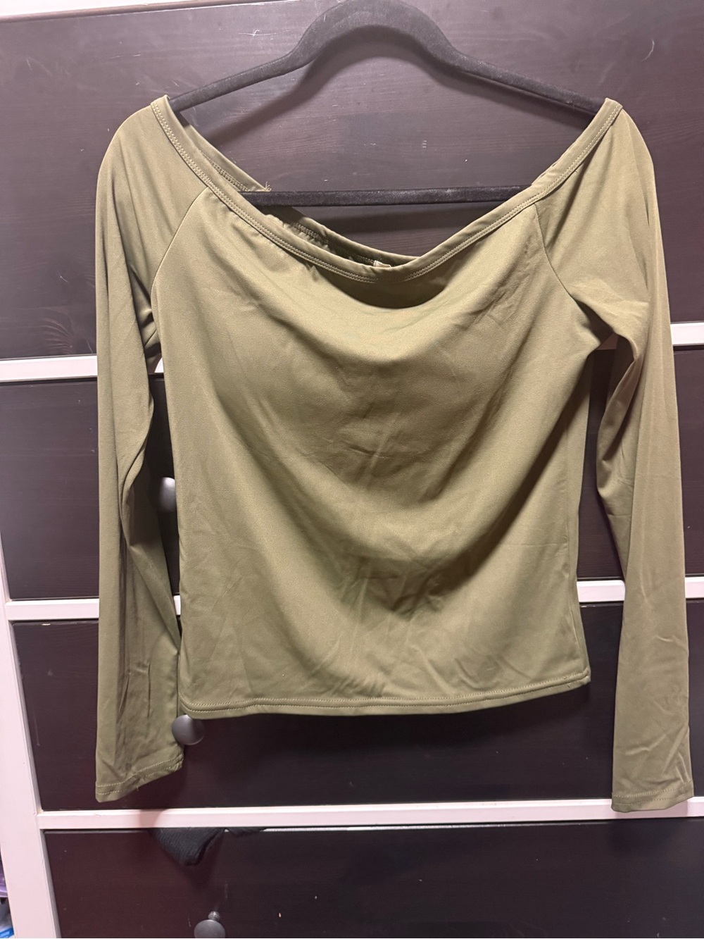Olive Green Off-Shoulder Long Sleeve Tee